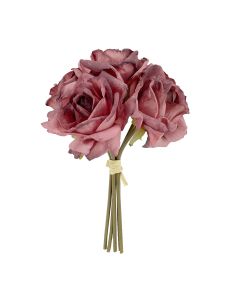 28cm Puce Dried Look Rose Posy x 5 Heads