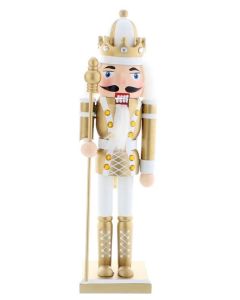 30cm Gold/White Nutcracker W/Staff
