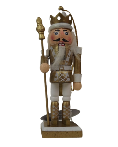 12cm Gold/White Nutcracker W/Staff