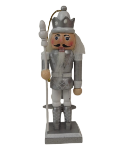 12cm Silver/White Nutcracker W/Staff