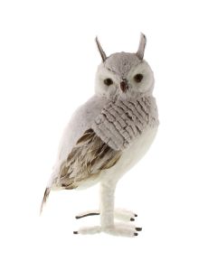 54cm Faux Fur Standing Owl Grey