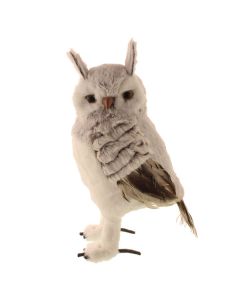 31cm Faux Fur Standing Owl Grey