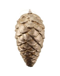 20cm Hanging Glittered Pine Cone Champagne