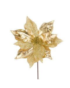 Glitter Poinsettia Spray 60cm Gold