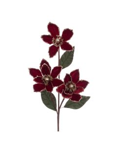 Glitter Velvet Magnolia Spray Dark Red/Gold