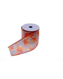 Autumn Leaf Ribbon - Orange/Brown (64mm x 10m)
