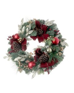 Luxury Ribbon & Bauble Wreath - Green/Red (60cm diameter)