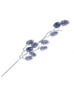 Glittered Pinecone Stem - Silver (65cm long)