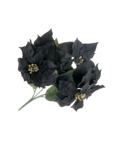 47cm Velvet Poinsettia Bush with 5 heads - Black