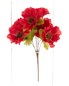 Red Poppy Bush x 6 Heads 32cm