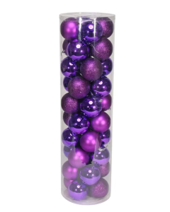 8cm Shatterproof Baubles Purple x 48 (Matt, Shiny, Glitter)