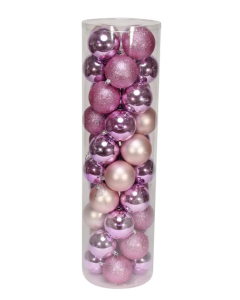 8cm Shatterproof Baubles Pink x 48 (Matt, Shiny, Glitter)