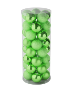 8cm Shatterproof Baubles Light Green x 48 (Matt, Shiny, Glitter)