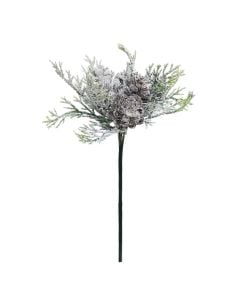 Frosted Foliage/Cone Pick 20cm