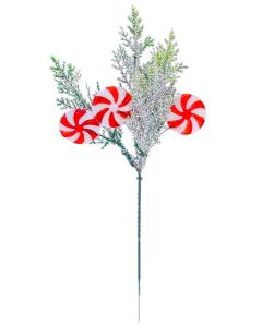 Frosted Pine/Candy Cane Pick 26cm