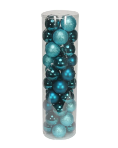 8cm Shatterproof Baubles x 48 Turquoise (Matt, Shiny, Glitter)