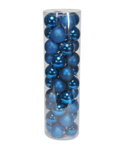 8cm Shatterproof Baubles x 48 Blue (Matt, Shiny, Glitter)
