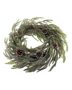 60cm Snowy Norfolk Pine Wreath with Pinecones