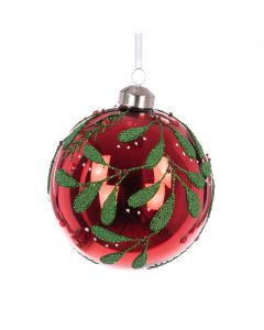 GLASS Rosemary Bauble 10cm Red/Green