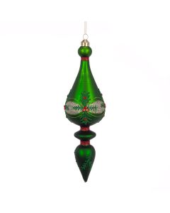 GLASS Glitter Finial 25cm Green/Red