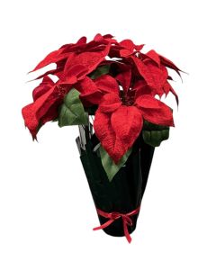 Potted Artificial Velvet Poinsettia with 8 heads - Red (55cm long)