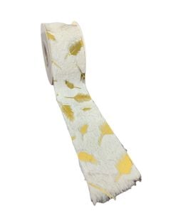 White Fur Ribbon W/Gold Leaf 63mm x 3yds