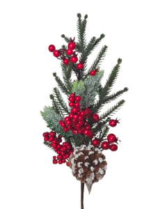 Winter Berry & Pinecone Single Stem 60cm