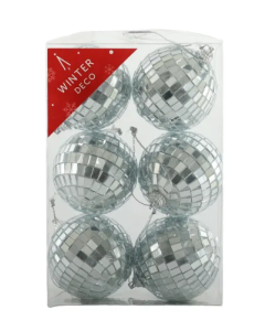 6cm Silver Disco Baubles x 6