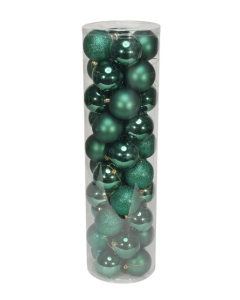 8cm Shatterproof Baubles x 48 Green (Matt, Shiny, Glitter)