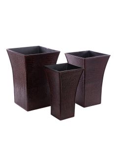 Set of 3 Wooden Planters Crocodile Skin Effect