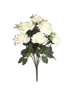 46cm Open Rose & Bud Bouquet Cream