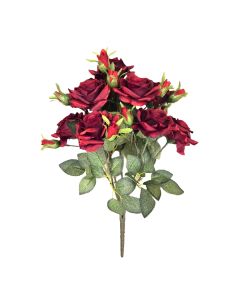 46cm Open Rose & Bud Bouquet Red