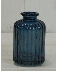 Blue Ribbed Glass Bottle (10cm)