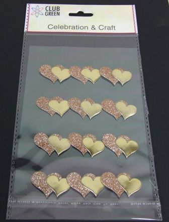 Self Adhesive Glittered Heart Gold x 12-0