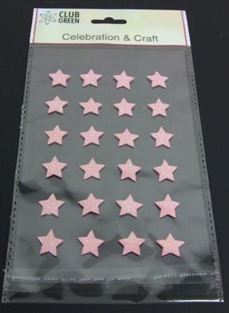 Self Adhesive Glittered Star Pink x 24-0