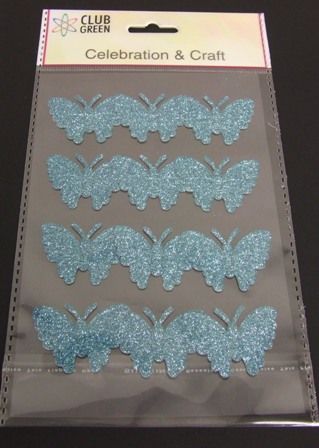 Self Adhesive Glittered Butterfly Turquoise x 12-0