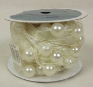 5m Pearled Organza Ribbon Roll Ivory-0