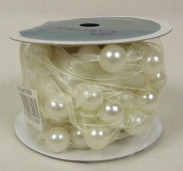 5m Pearled Organza Ribbon Roll Ivory-0