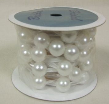 5m Pearled Organza Ribbon Roll White-0