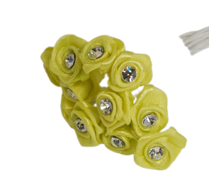 Diamante Ribbon Rose x 12 x 6 Bunches Lime-0