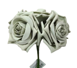 Large Colourfast Foam Rose App 8cm x 5 Heads Silver-0
