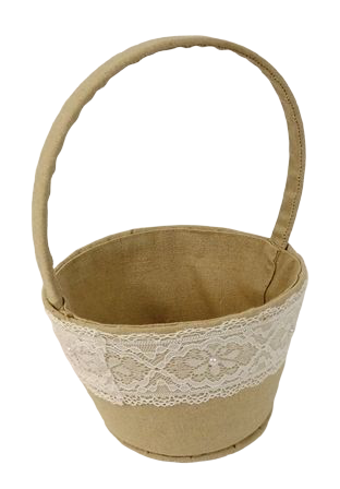 Linen Round Basket W/Lace-0