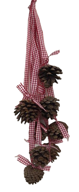 9 Pine Cone Hanger Red Natural Ribbon 35cm-0