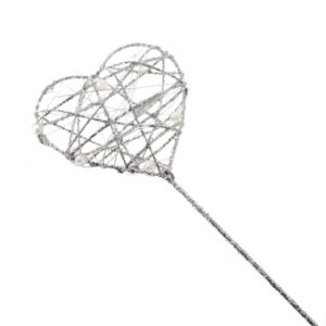 Glittered Heart Wand Silver 7 x 30cm-0