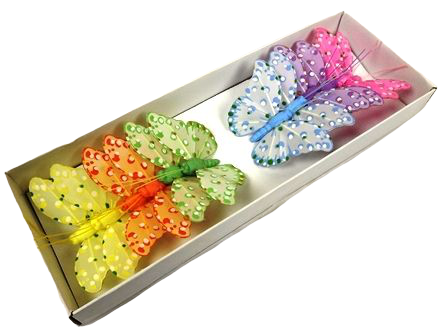 7cm Feather Butterflies Lil/Pk/Yel/Grn/Bl/Ora 20cm Wire-0