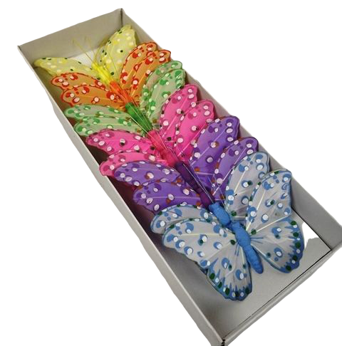10cm Feather Butterfly - Lil/Pk/Yel/Gr/Bl & Or x 12-0