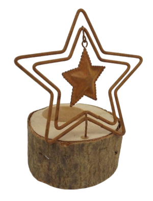 1 Metal/Wood Candle Holder Star Rust Ø9.5X15Cm-0