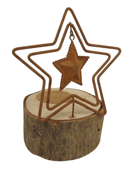 1 Metal/Wood Candle Holder Star Rust Ø9.5X15Cm-0