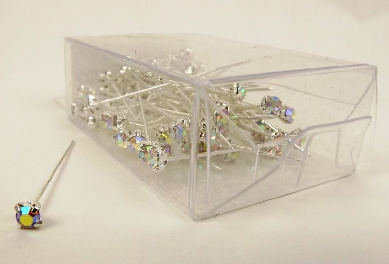 4mm Diamante Corsage Pin Iridescent (4cm Pin x 72pcs)-0