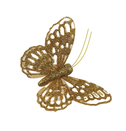 7cm Glitter Butterflies (12 Per Pack On 20cm Wire) Gold-0